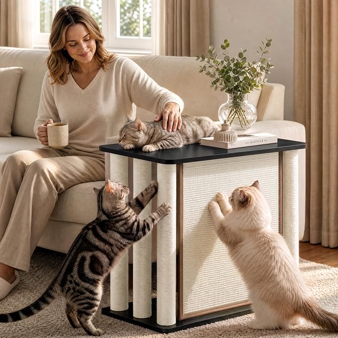 Couch End Table from Cat Scratch, Couch Protector with Sisal Scratching Post & Panel for Cat, Pet Corner for Wall & Furniture Protection, Black Left - Image 2
