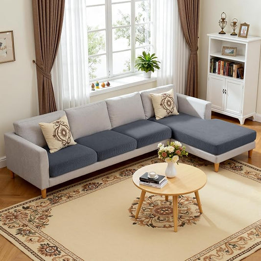 Hokway Chaise Cover and Couch Cushion Covers Set, Separate Sectional Sofa Cushion Slipcovers, Reversible Cushion Protector for L-Shaped Sofa(3 Pieces for Seater & 1 Piece for Chaise, Grey) by Hokway