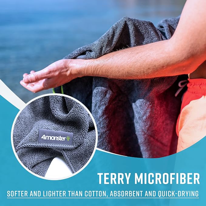 4Monster 4-Pack Quick Dry Microfiber Travel Towels – Super Absorbent, Ultra-Soft Camping Towel Set with Water-Resistant Bag, Lightweight & Compact for RV, Gym, Beach, Pool, Swimming, and Family Trips - Image 4