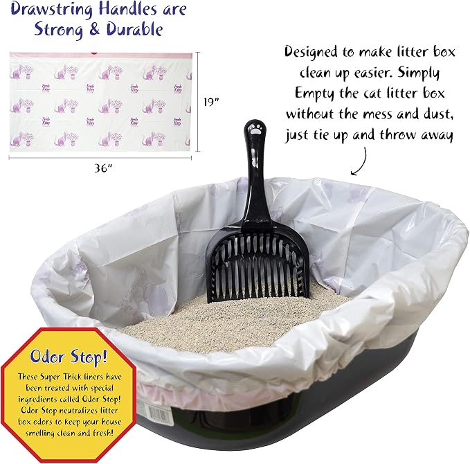 Fresh Kitty Litter Box Liners Super Thick, Durable, Easy Clean Up Jumbo Drawstring Scented Litter Pan Box Liners, Bags for Pet Cats 15 Count (Pack of 3) - Image 4