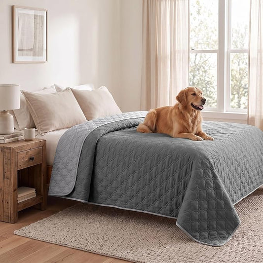 Waterproof Couch Cover - Washable Dog & Pet Furniture Protector | TPU Leak-Proof Liner, Microfiber Fabric, Lightweight & Reversible, Fits Sofa and Bed, 82" x 102" , Lightgrey/Darkgrey by Bigbeer
