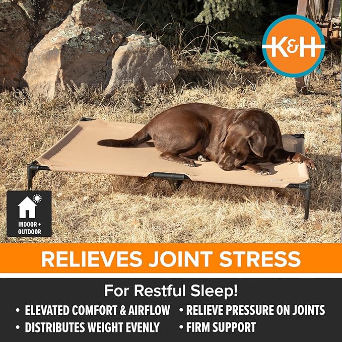 K&H Outdoor Elevated Dog Bed - Cooling Raised Dog Bed for Large & Extra-Large Pets, Breathable Mesh Hammock Design, Indoor/Outdoor Washable Cover, Portable Metal Frame, Tan, XL 50x32in - Image 3