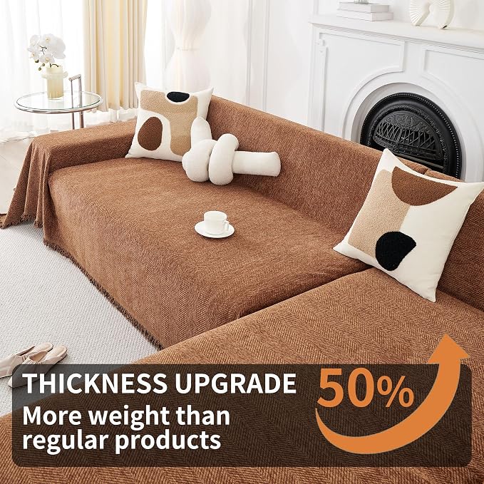 HAOMAIJIA Sectional Couch Covers L Shape 2 Pieces Washable L Shaped Couch Covers for Sectional Sofa Non Slip Couch Cover Blanket for Dogs Pet Friendly Furniture Protector (Brown, 71"x102" + 71"x118") - Image 4