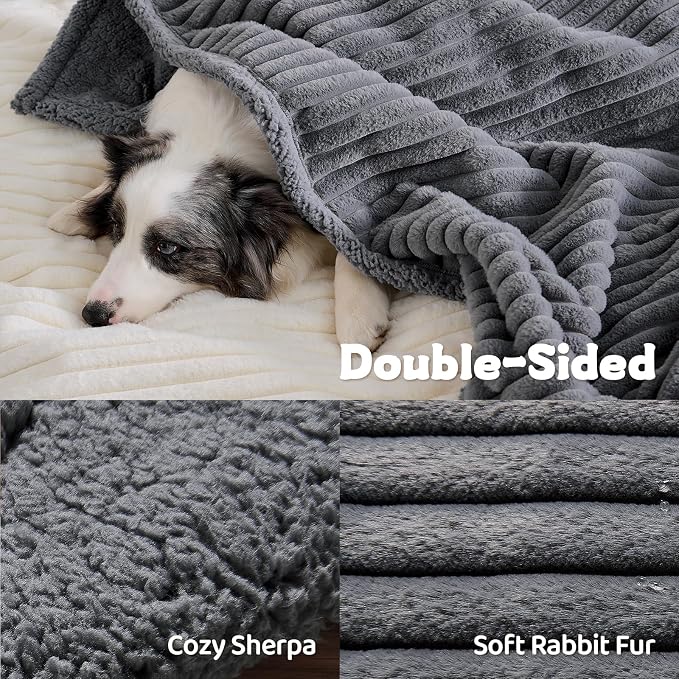 Qeils Waterproof Calming Dog Blanket for Large Dogs, Noiseless Soft Plush Pet Blanket for Bed, 500GSM Thick Faux Fur Pet Throw, Cozy Couch Furniture Protection Washable, Charcoal Grey, 60x80IN - Image 3