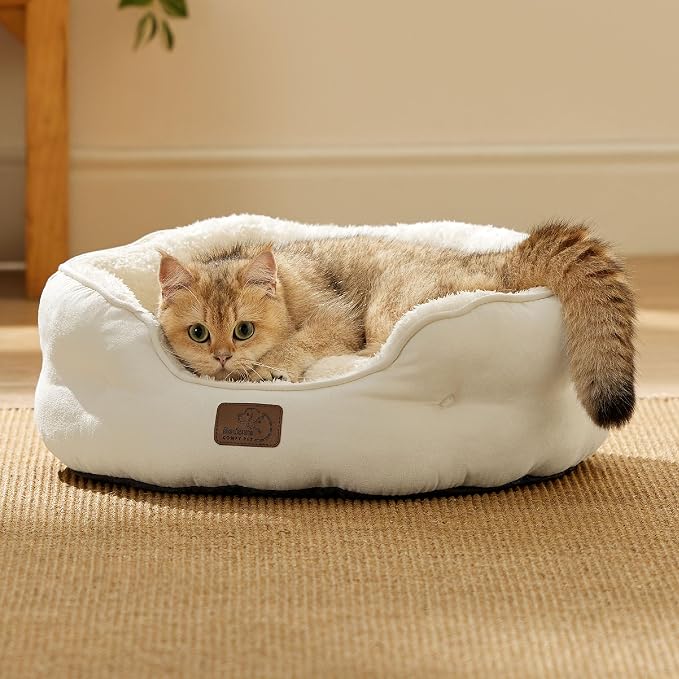 Bedsure Small Dog Bed Washable,Round Cat Beds for Indoor Cats,20in Ivory | Soft Plush Pet Bed,Dog Beds for Small Dogs for Puppy and Kittens,Anti-Slip Bottom,Easy to Clean - Image 8