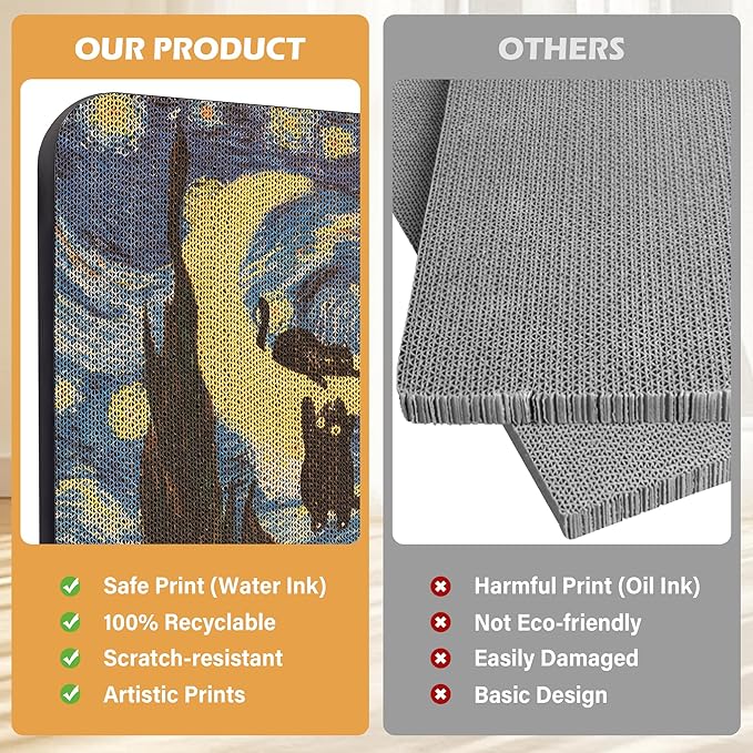 Cat Wall Scratcher, Art Cat Scratching Board for Indoor Cats | Wall Mounted Cat Scratch Pad, Water-Based Ink, Hook&Loop Strips, Floor or Wall Use, 16.7x11x1 Inch, Starry Night - Image 6