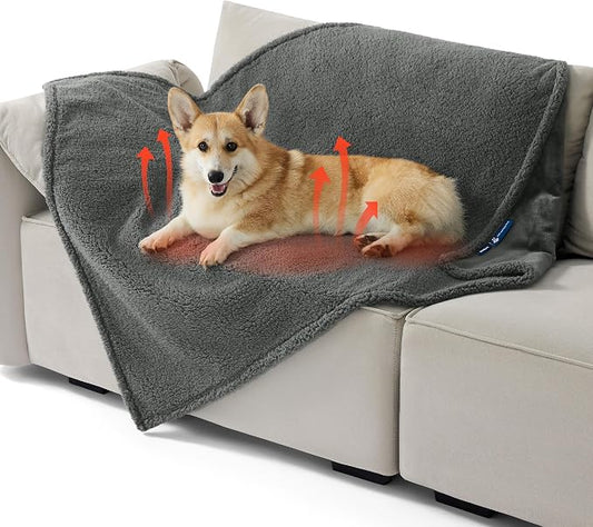 Bedsure Self Warming Dog Blankets for Large Dogs Waterproof - 40"X50" Grey | Soft Plush Sherpa Fleece Cat Puppy Blanket Washable for Couch Protector Reversible, Cozy Calming Throw Warm for Pet by Unknown