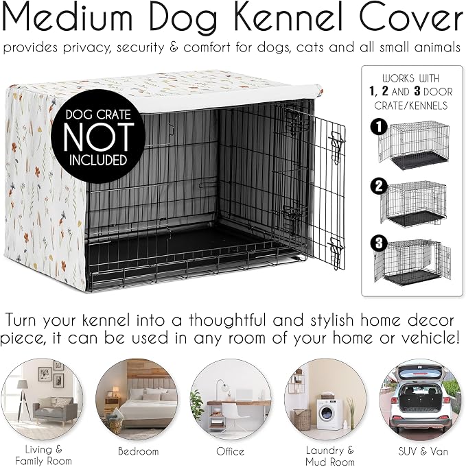 Sweet Jojo Designs 36in. Medium Dog Crate Cover (Boho Floral) for Girls Pet Cage, Kennel Covers (Garden, Flower, Watercolor, Bohemian, Farmhouse, Wildflower, Vintage, Shabby Chic, Sage Green, Orange) - Image 4