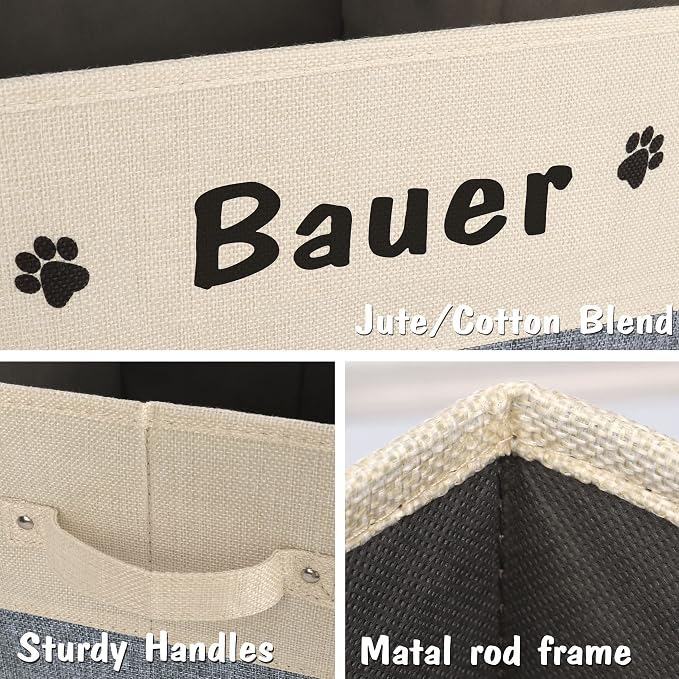 PET ARTIST Large Dog Toy Basket, Custom Toy Bin Box Personalized with Pet's Name, Collapsible Pet Storage Baksets With Handle for Living Room Area Hold Blankets,Accessories- Grey - Image 8