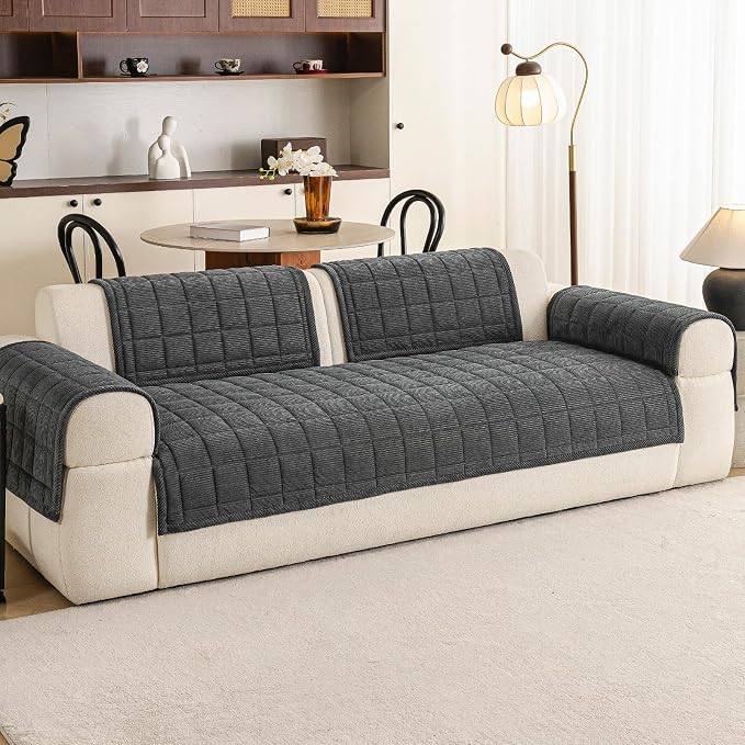 Velvet Couch Covers for Sectional Sofa Washable, Non-Slip L Shaped Sectional Couch Cover, Soft Pet Couch Covers for Sofa, Furniture Slipcovers for Loveseat(1PC,35"x63",Dark Grey) - Image 2