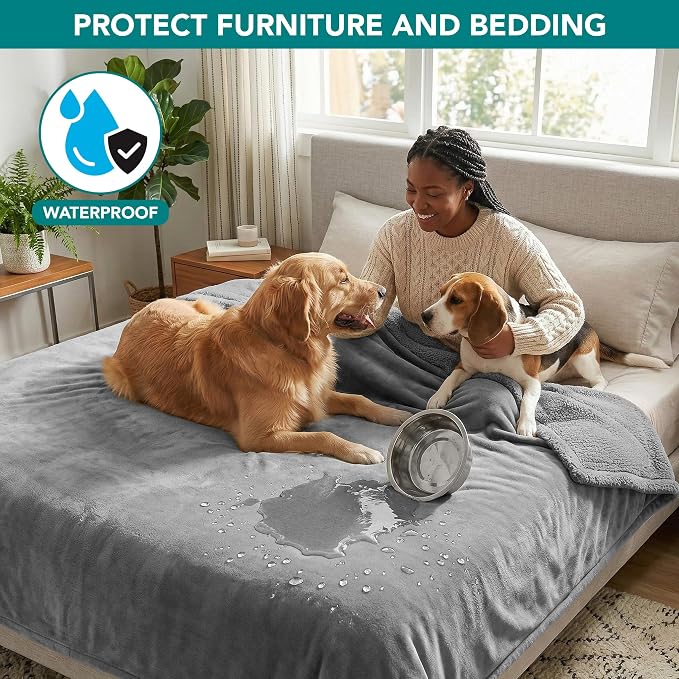 PetAmi Waterproof Dog Blanket for Couch, Extra Large 80x60, Pee Proof Sherpa Fleece Reversible Pet Throw, Furniture Protector for Bed Sofa Crate Kennel, Soft Washable Cover for Dog Cat, Light Grey - Image 7
