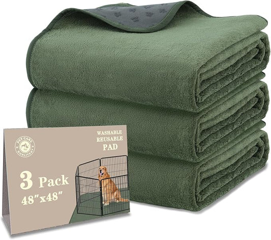 Bunlitent Reusable Pee Pads for Dogs, 48'' x 48'', 3Packs, Quick-Dry, Green | Non-Slip, Waterproof, Fast Absorbent, For Incontinence, Housebreak, Crate, Whelping Pads, For Puppy, Senior Dog, Incontinence by Bunlitent