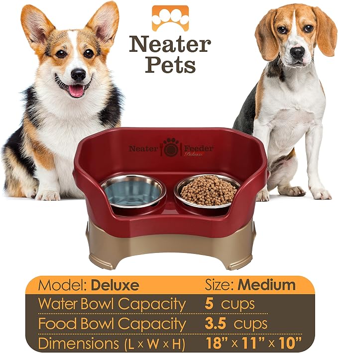 Neater Pet Brands Neater Feeder Deluxe Mess Proof Dog Bowls Elevated for Medium Dogs 19-40 lbs, Made in USA, No Spill Raised Dog Food Bowl Stand Feeding Station, Food and Water Bowl Set, Cranberry - Image 4