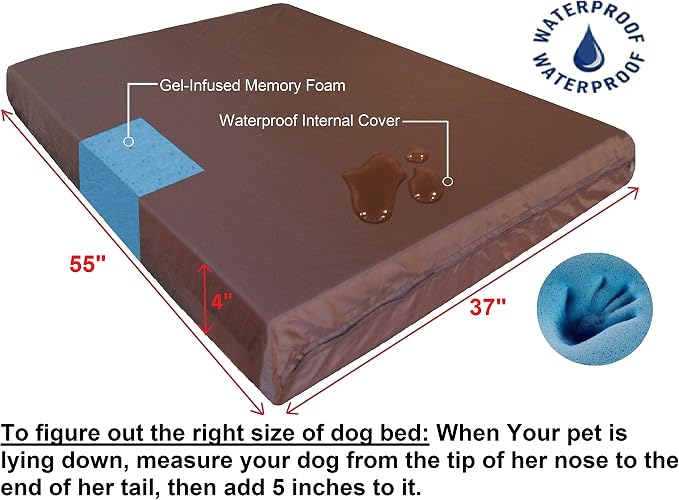 Dogbed4less Memory Foam Dog Bed for Large Dogs, Orthopedic Ultra Plush Mattress, Thick Waterproof Lining and Durable Blue Denim Cover, XXL - Image 2