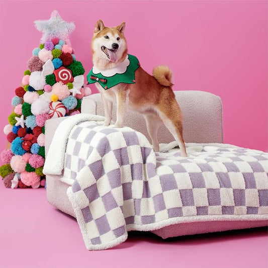 LE SURE Waterproof Dog Blankets for Large Dogs Cute Cozy 3D Jacquard,40x50 | Warm Soft Pet Blanket for Senior Dogs Aesthetic Gift, Washable Sherpa Throw, Reversible Couch Protector, Lavender Checks by Lesure