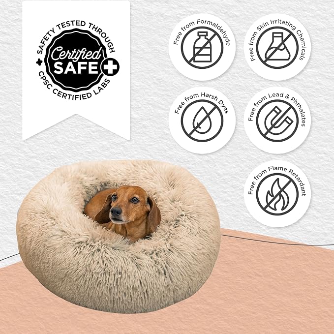 Best Friends by Sheri The Original Calming Donut Dog Bed for Small Dogs up to 25 lbs, Shag Faux Fur, Taupe, 23" x 23" - Image 6