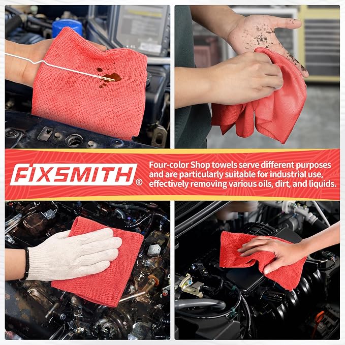 FIXSMITH Microfiber Cleaning Cloth, Shop Towels Bulk, 24 Pack Red Microfiber Towels for Cars, All-Purpose Absorbent Cleaning Rags, Dust Cloth for Automotive, Mechanic, Garage, Bar, 12 x 11 inch - Image 6