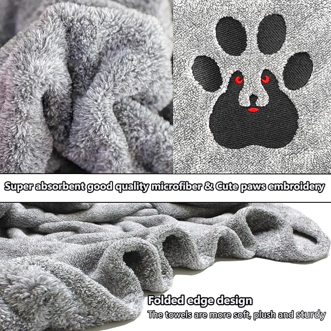 Dogvingpk Dog Towel Super Absorbent Soft Quick Drying Microfiber Pet Bath Towels for Medium & Small Dogs (M-36" * 28", Grey) - Image 8