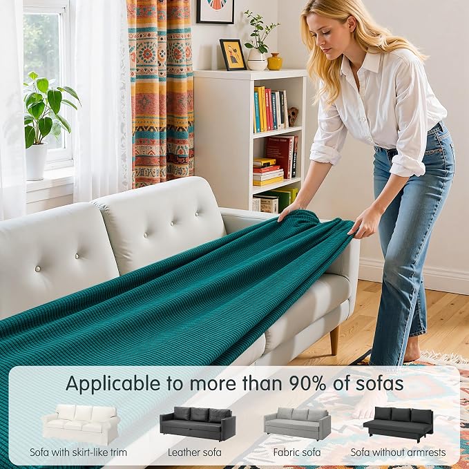 Hokway Couch Cushion Covers Stretch Cushion Covers Sofa Seat Cushion Slipcover Cushion Protector(Teal, Large) - Image 4