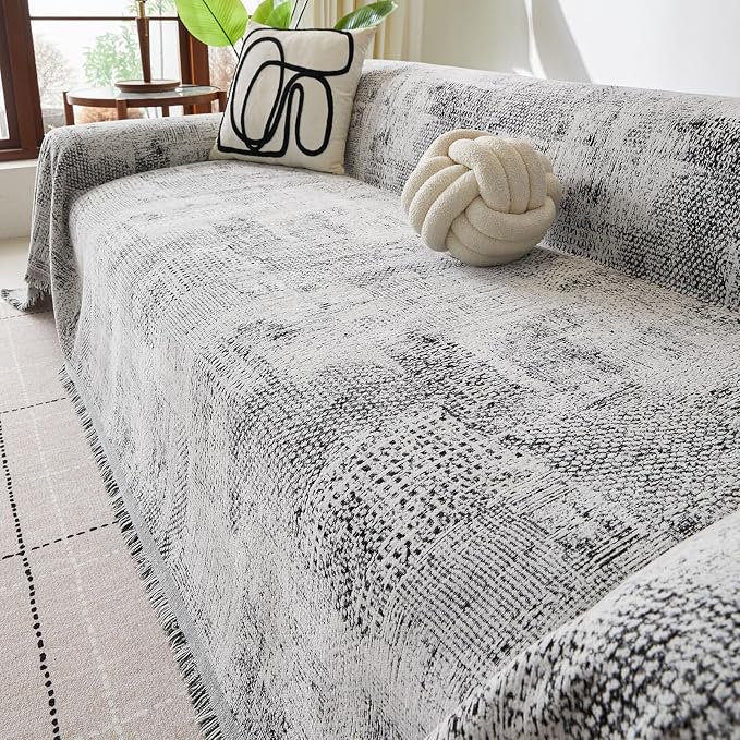 ROOMLIFE Couch Cover 3 Cushion Sofa, Washable Non Slip Furniture Sofa Protector Cover, Soft Chenille Sofa Slipcovers Sectional L Shape Dogs Couch Cover Throw Blanket with Tassels 71''X150'' - Image 3