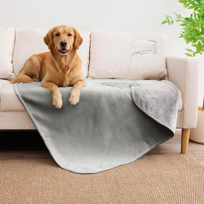 Waterproof Blanket - Reversible Dog Throw as Furniture Protector | Soft Velvet & Flannel, TPU Leak-Proof Liner, Machine Washable, Fits Couch and Bed, 30" x 40", Lightgrey/Darkgrey by TuffeelHome