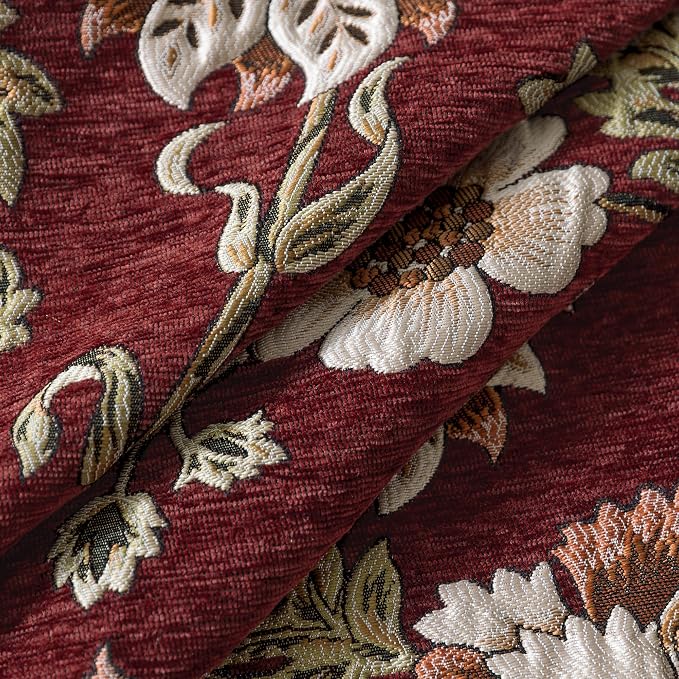 Loom and Mill Luxury Floral Jacquard Sofa Couch Covers, Rust Red, 71"x118" | Rustic Chenille Sofa Throw Cover with Tassels for 2-3 Cushion Couch, Sectional Couch Cover Sofa Slipcover for Dogs Pets - Image 6