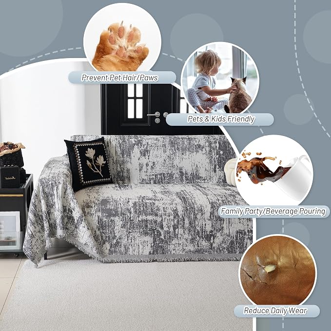 MYSKY HOME Couch Cover for Sectional Sofa Set Abstract Geometric Furniture Sofa Cover Washable for Dog Cat Pet Couch Cover 3 Seat Sofa Chenille Couch Protector Multi Use Couch Covers Blanket,91" X150" - Image 3