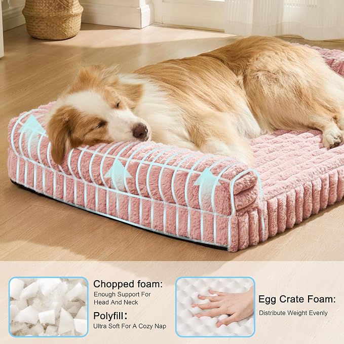 Orthopedic Calming Large Dog Bed Pet Sofa Bed 48''X30'' Pink | 3-Sided Pet Couch Large Sized Dog, Soft Egg-Crate Foam Dog Mat, Waterproof Removable Washable Cover, Nonskid Bottom Cat Bed - Image 4