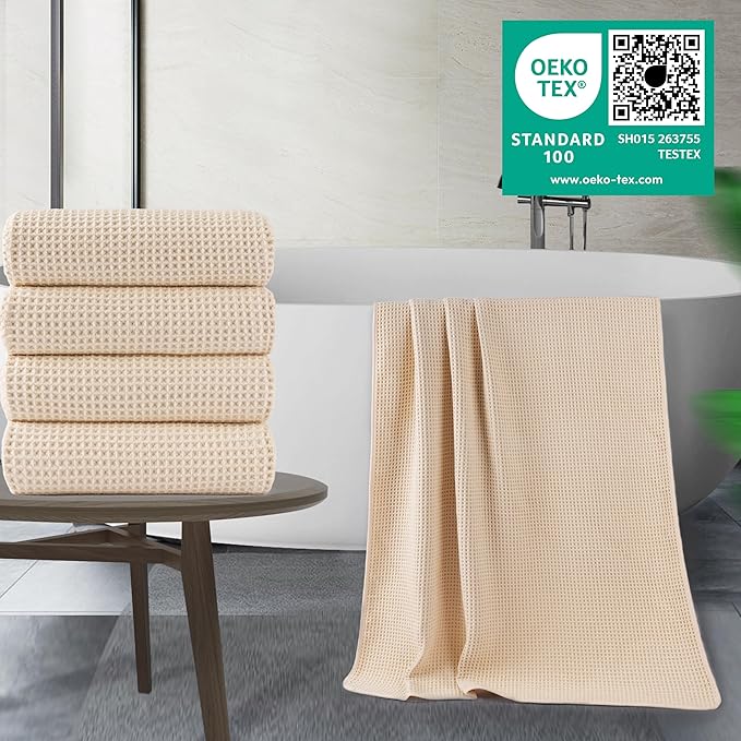 POLYTE 430 GSM Microfiber Oversize Quick Dry Lint Free Bath Towel, 60 x 30 in, 4 Pack (Waffle Weave) - Image 2