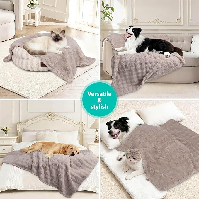 Dog Blankets Washable Pet Blanket - Fluffy Fuzzy Cat Puppy Blanket with Premium 300GSM 3D Fleece Bubble for Pet Kitten Doggy, Linen, 30x40IN - Image 5