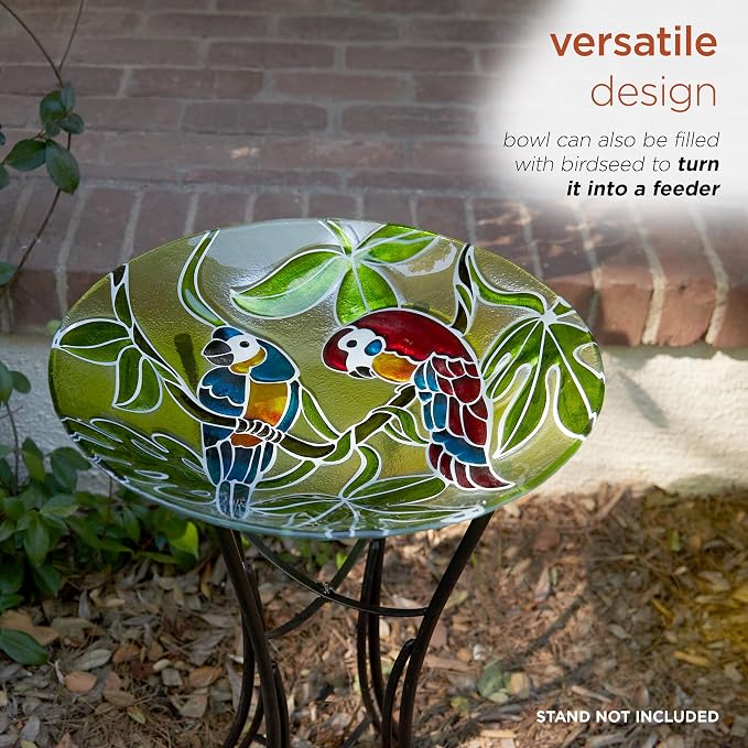 Alpine Corporation 18" Round Outdoor Birdbath Bowl Topper with Colorful Painted Parrot Design - Image 8