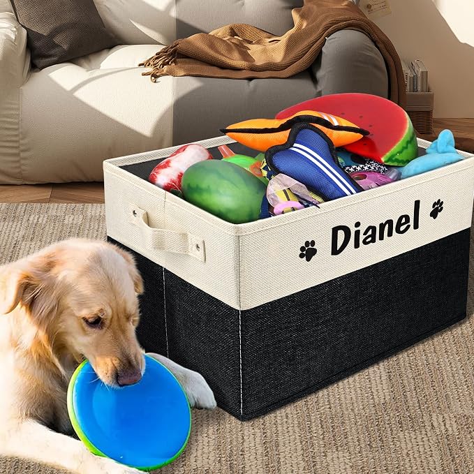PET ARTIST Personalized Dog Toy Bin for Dog Toys Accessories - Foldable Dog Toy Basket Storage Box for Pet Toys,Dog Coat, Upgrade Black, M:15''(38cm)*11''(28cm)*9''(23cm) - Image 2