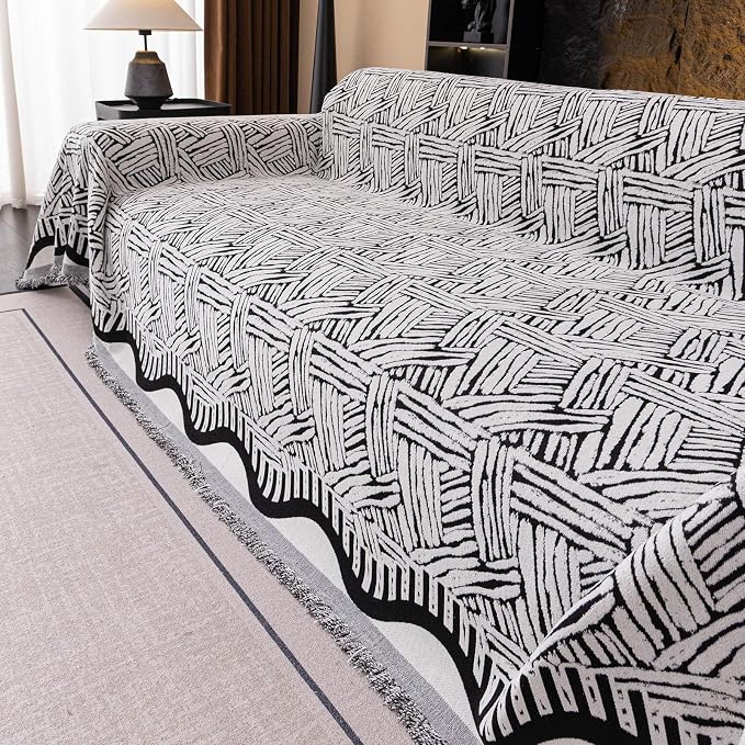ROOMLIFE Couch Cover 3 Cushion Sofa, Washable Non Slip Furniture Sofa Protector Cover, Soft Chenille Sofa Slipcovers Sectional L Shape Dogs Couch Cover Throw Blanket with Tassels 71''X118'' - Image 3
