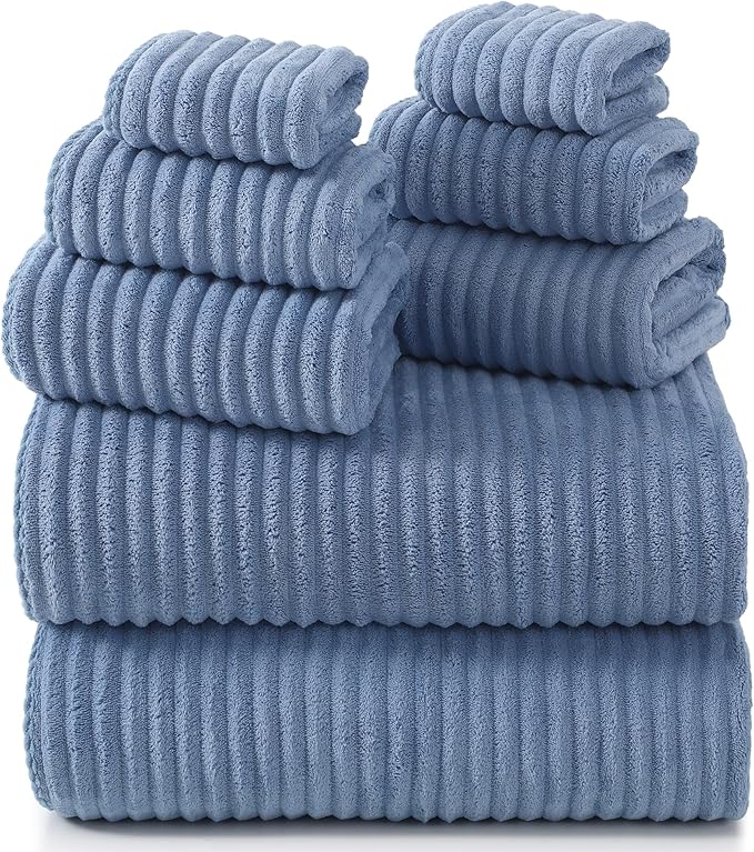 REDKISS Blue Bath Towels Set 8 Piece - Microfiber Bathroom Towels of 8 Large, Highly Absorbent Bath Towel, Soft Shower Towel for Bathroom, Hotel 2 Bath Sheet 2 Hand 2 Washcloths 2 Hair Towel Wrap by REDKISSOnline