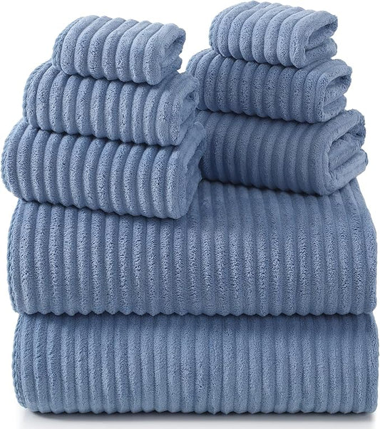 REDKISS Blue Bath Towels Set 8 Piece - Microfiber Bathroom Towels of 8 Large, Highly Absorbent Bath Towel, Soft Shower Towel for Bathroom, Hotel 2 Bath Sheet 2 Hand 2 Washcloths 2 Hair Towel Wrap by REDKISSOnline