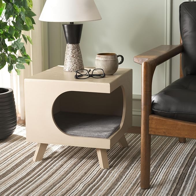 SAFAVIEH Home Collection Bean Mid-Century Natural Square Covered Cave Small Pet Cat Bed (Fully Assembled) - Image 2