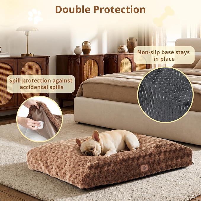EGOHOME Dog Bed for Medium Dogs, Shredded Memory Foam, Washable, Non-Slip | Balanced Support Foam, CertiPUR-US, Removable Washable Cover, Rose Velvet, Dog Crate Bed & Kennel Pad, 29 x 21 Inch, Brown - Image 4