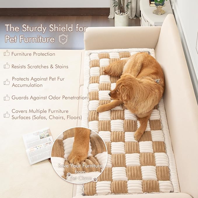 Couch Cover for Sofa, Sectional Couch Cover for Dogs, Sofa Cover Washable, Cushion Cover Blanket Pad Bed Mat for Pets, Fleece Furniture Protector, Camel, 27.6x59in - Image 2