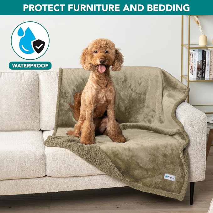 PetAmi Waterproof Dog Blanket for Couch, Large 60x40, Pee Proof Sherpa Fleece Reversible Pet Throw, Furniture Protector for Bed Sofa Kennel, Soft Washable Cover for Medium Dogs Cats, Taupe Sherpa - Image 7