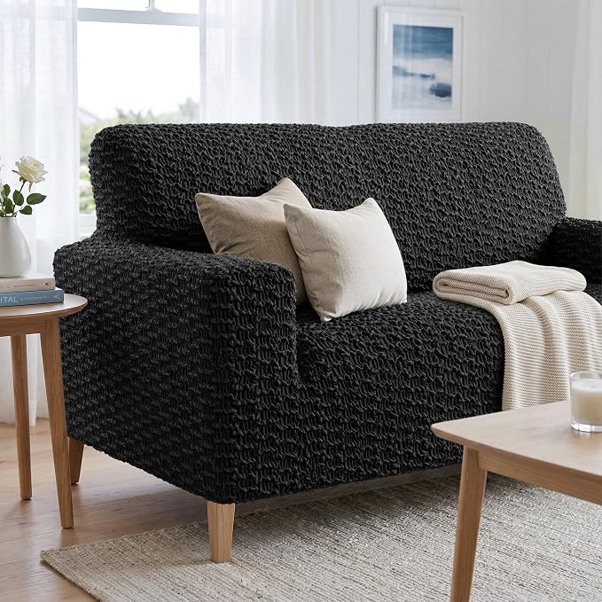 PAULTO BY GA.I.CO. Stretch Sofa Slipcovers – Soft Elastic Fabric Couch Cover for Armchair Loveseat 3-Seater & 4-Seater Sofa Cover – Non-Slip Furniture Protector Washable - Black (40"-63" Wide) - Image 5