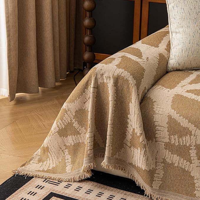 ROOMLIFE Couch Cover 3 Cushion Sofa, Washable Non Slip Furniture Sofa Protector Cover, Soft Chenille Sofa Slipcovers Sectional L Shape Dogs Couch Cover Throw Blanket with Tassels 71''X134'' - Image 5