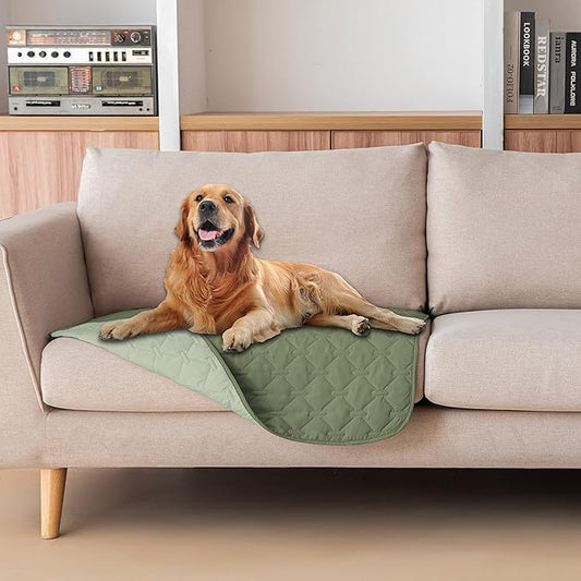gogobunny 100% Double-Sided Waterproof Dog Bed Cover Pet Blanket Sofa Couch Furniture Protector for Puppy Large Dog Cat, Reversible (30x30 Inch (Pack of 1), Dark Green/Light Green) by gogobunny