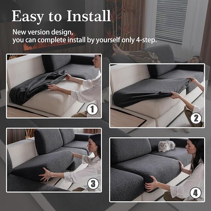 OHSIO Couch Cushion Covers for Sectional Sofa, Stretch Soft Sofa Slipcovers Washable Wear-Resistant Universal Furniture Protector for Living Room(1 Piece Loveseat Cover, Dark Gray) - Image 7