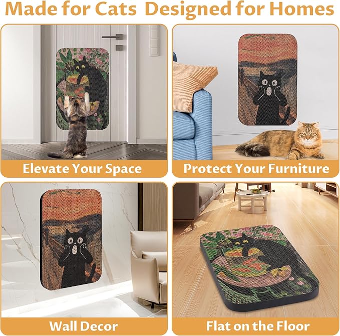 2 Pack Cat Wall Scratcher, Art Cat Scratching Board for Cats | Wall Mounted Cat Scratch Pad, Water-Based Ink, Hook&Loop Strips, Floor or Wall Use, 16.7x11x1 Inch, Goldfish & Scream - Image 5