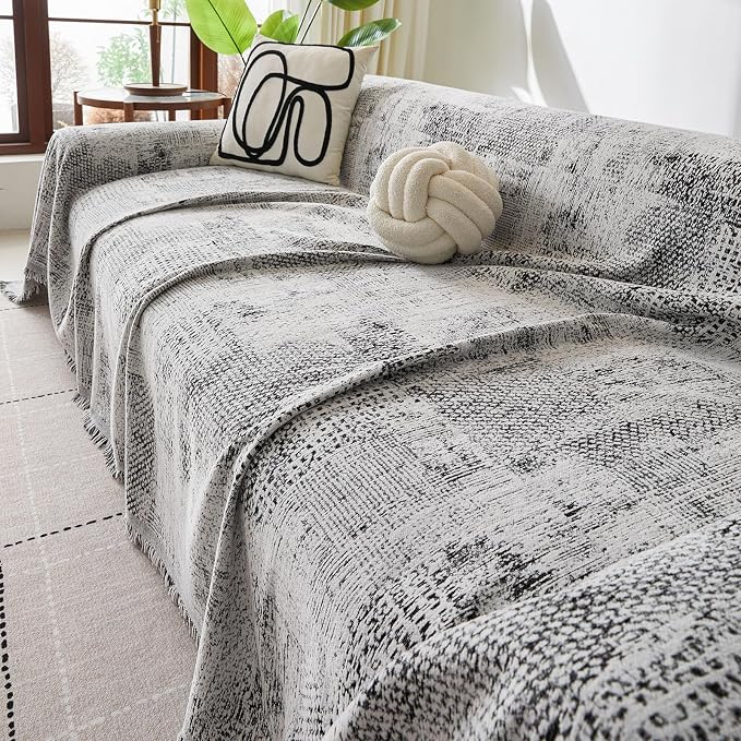 ROOMLIFE Couch Cover 3 Cushion Sofa, Washable Non Slip Furniture Sofa Protector Cover, Soft Chenille Sofa Slipcovers Sectional L Shape Dogs Couch Cover Throw Blanket with Tassels 71''X150'' - Image 6