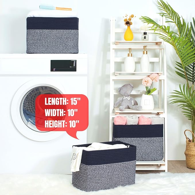 MINTWOOD Design 3-Pack Storage Baskets for Shelves, Playroom and Classroom, Book Basket, Decorative Storage Cube Bins, Woven Closet Organizers, Pantry and Shoe Organizer, Navy Blue - Image 7