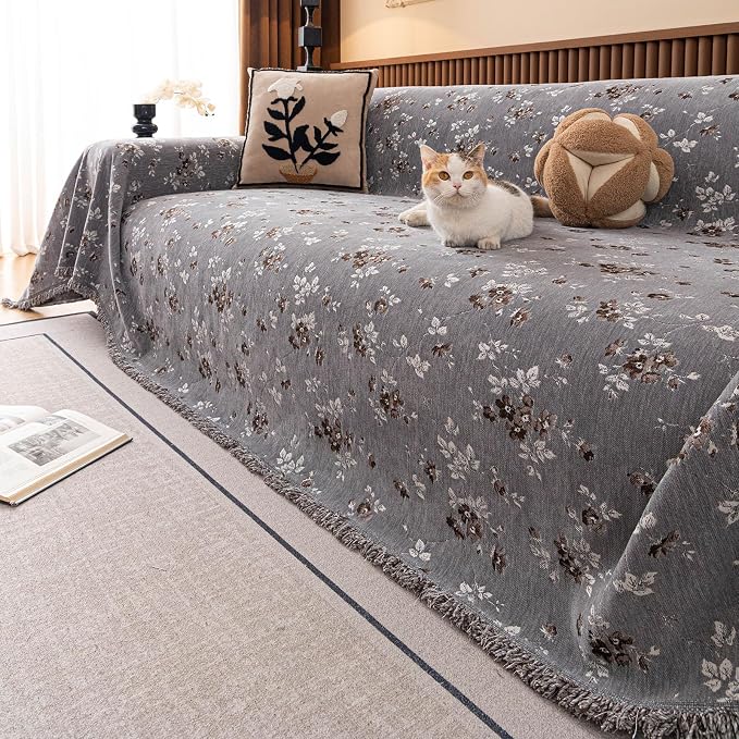 ROOMLIFE Couch Cover 3 Cushion Sofa, Washable Non Slip Furniture Sofa Protector Cover, Soft Chenille Sofa Slipcovers Sectional L Shape Dogs Couch Cover Throw Blanket with Tassels 71''X134'' - Image 4