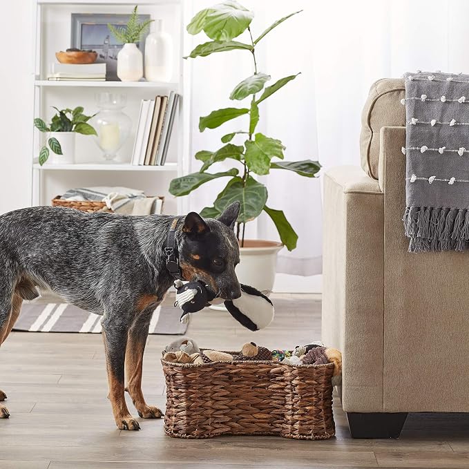 Bone Dry Pet Storage Collection, Bone Shape Hyacinth Toy Basket, Dark Brown, Small - Image 4