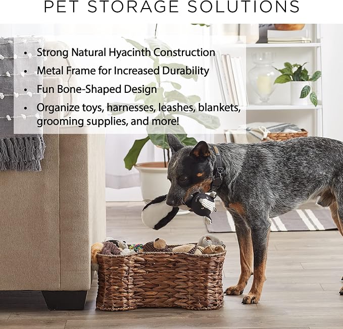 Bone Dry Pet Storage Collection, Bone Shape Hyacinth Toy Basket, Dark Brown, Small - Image 7