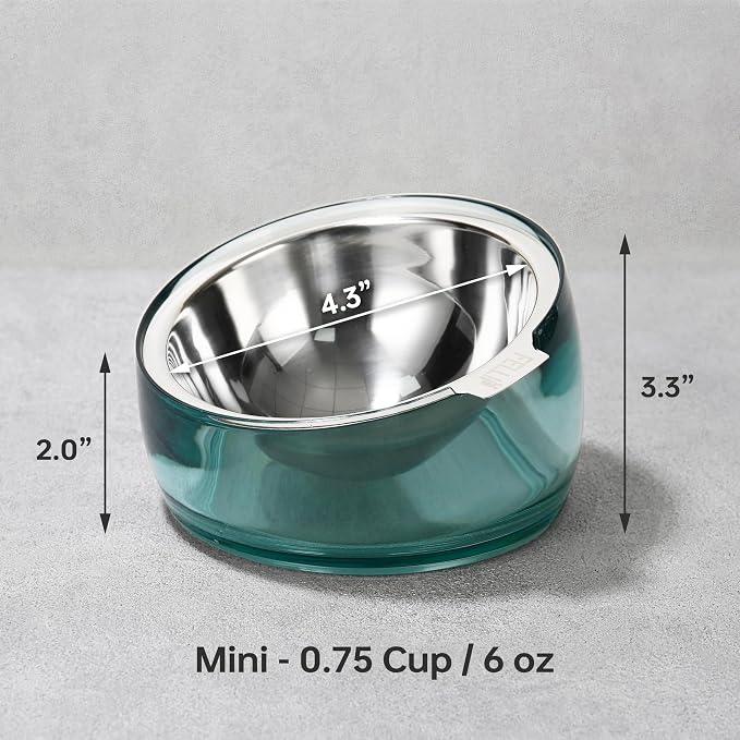 Felli Oblik 15° Tilted Small Animal Bowls for Pet Food & Water 6 oz Stainless Steel Dish Removable, Slanted Metal Plate Feeder for Kitten Puppy Rabbit Bunny Guinchilla Pig (0.75 Cups, Classic) - Image 2